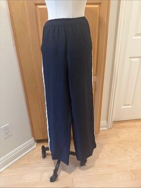 J.Crew navy satin pants with cream stripe